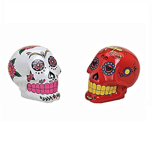 Geschenkestadl Spardose bunter Totenkopf Sugar Skull ca. 17 cm x 14 cm x 14 cm Schädel Weiss Gothic Sparbüchse Sparschwein von Geschenkestadl