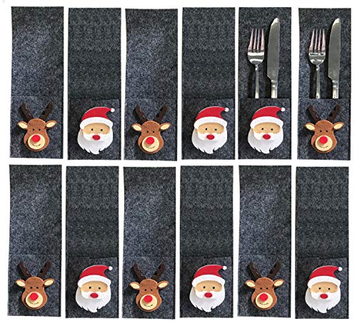 Geschenkestadl Weihnachtliche Bestecktasche Filz mit Motiv Elch und Weihnachtsmann (12 Stück) von Geschenkestadl