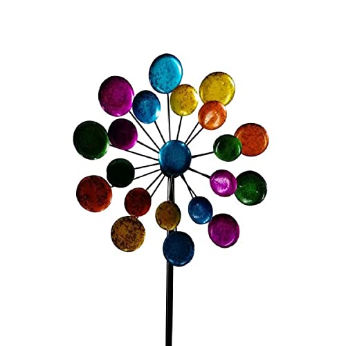 Geschenkestadl Windrad Metall doppelt Bunt Gartenstecker H 122 cm D 33 cm Windspiel Garten Blume Windmühle von Geschenkestadl