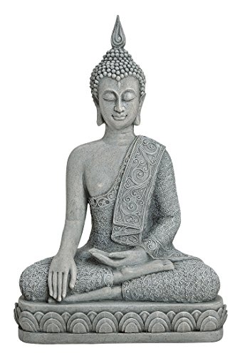 Geschenkestadl XL Buddha Figur sitzend 39cm groß grau Feng Shui Buddhismus von Geschenkestadl