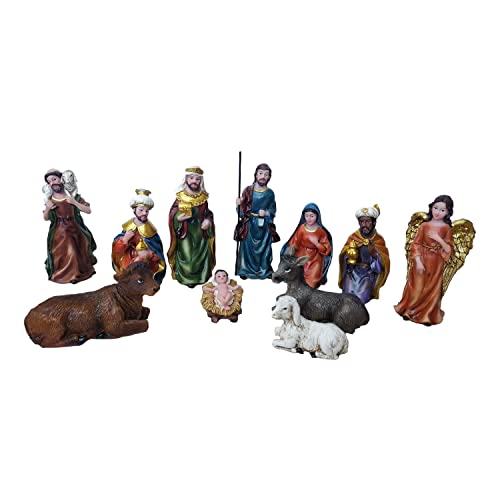 Geschenkestadl Krippenfiguren 11 teiliges Set Krippe Figuren Größe bis 10 cm Weihnachten, Mehrfarbig, 2,5cm bis 10cm von Geschenkestadl