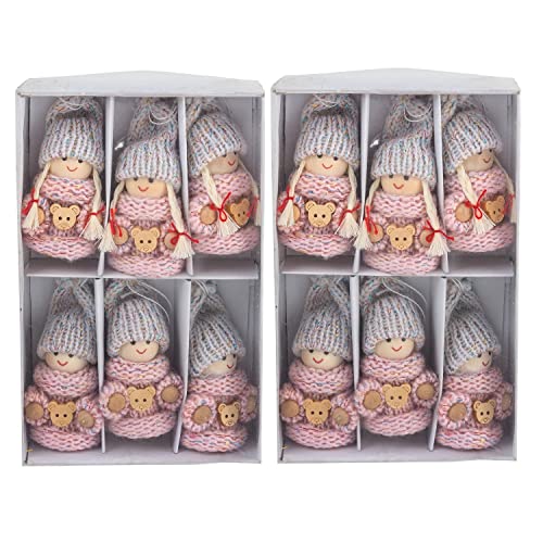 Geschenkestadl Holzpüppchen mit Häkelkleid 7, 5 cm Rosa Grau Weihnachtswichtel (12 Stück) von Geschenkestadl