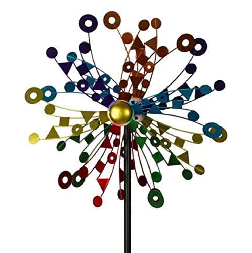 Windrad Metall doppelt Formen Bunt Gartenstecker H 180 cm D 46 cm Windspiel Garten Blume Windmühle von Geschenkestadl