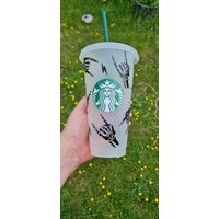 Starbucks Cold Cup "Skelett Hände"/Becher Mit Deckel Und Strohhalm von GeschenkeweltNRW