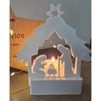 Krippe Mini Weiß/Weihnachten Teelichthalter Geschenk Advent Xmas von GeschenkfabrikBK