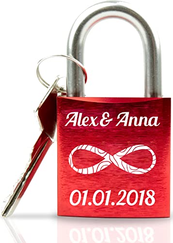 Liebesschloss mit Gravur - Valentinstagsgeschenk für Sie - Valentinstagstag Geschenk - Liebesschloss mit Gravur und Schlüssel - rot Motiv Unendlich von Geschenkfreude