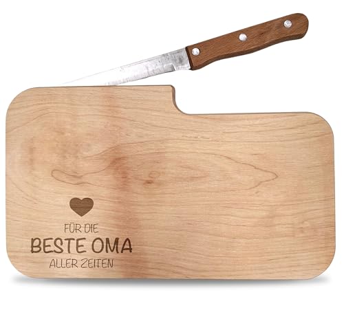 Brotzeitbrett aus Holz für Oma - Brett mit Messer/Frühstücksbrettchen mit Messer - Schneidebrett mit Gravur - Brotzeit Set - Jausenbrett aus Holz - nachhaltige Geschenke von Geschenkfreude