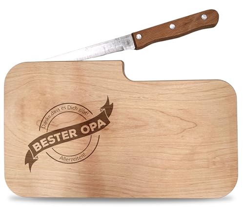 Brotzeitbrett aus Holz für Opa - Brett mit Messer/Frühstücksbrettchen mit Messer - Schneidebrett mit Gravur - Brotzeit Set - Jausenbrett aus Holz - nachhaltige Geschenke von Geschenkfreude