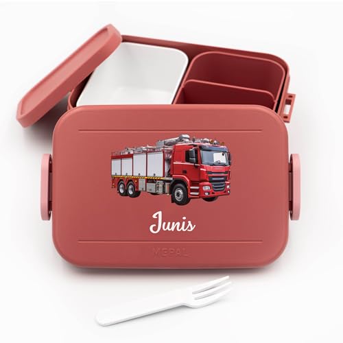 Feuerwehr Brotdose Kinder für Mepal - Lunchbox Kinder mit Trennwand Name, Kindergarten, Schule - Alles für den Schulanfang - Personalisierte Brotdose Feuerwehr - Brotdose mit Namen von Geschenkfreude