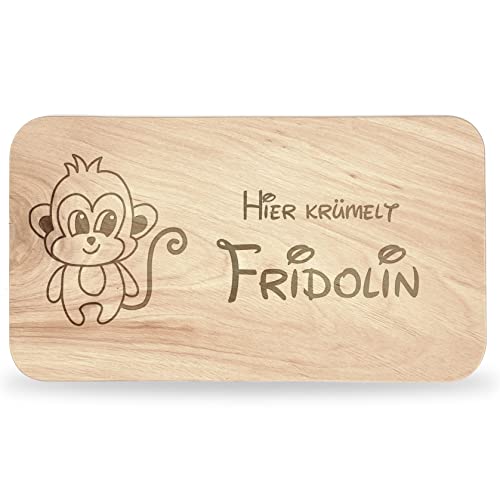 Frühstücksbrettchen Kinder - tolles Frühstücksbrettchen Holz mit Affe zum Personalisieren - personalisierte Geschenke Kinder - Schneidebrett mit Gravur - Geschenk zur Taufe/Einschulung von Geschenkfreude