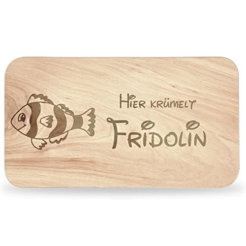 Frühstücksbrettchen Kinder - tolles Frühstücksbrettchen Holz mit Fisch zum Personalisieren - personalisierte Geschenke Kinder - Schneidebrett mit Gravur - Geschenk zur Taufe/Einschulung von Geschenkfreude
