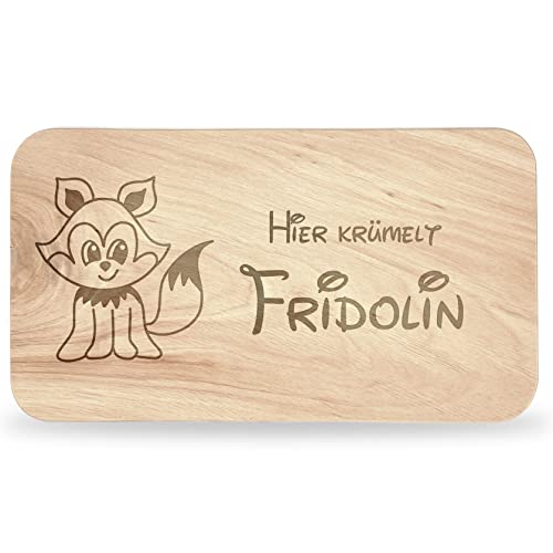 Frühstücksbrettchen Kinder - tolles Frühstücksbrettchen Holz mit Fuchs zum Personalisieren - personalisierte Geschenke Kinder - Schneidebrett mit Gravur - Geschenk zur Taufe/Einschulung von Geschenkfreude