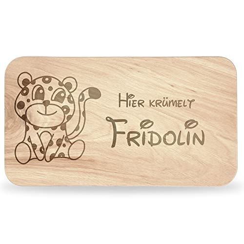 Frühstücksbrettchen Kinder - tolles Frühstücksbrettchen Holz mit Leopard zum Personalisieren - personalisierte Geschenke Kinder - Schneidebrett mit Gravur - Geschenk zur Taufe/Einschulung von Geschenkfreude