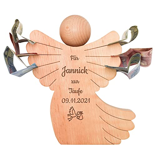 Holzengel mit Gravur - personalisierter Schutzengel zur Taufe - Engel aus Holz Geschenkidee zur Taufe - personalisierte Geschenke für Kinder und Baby - Pate Taufgeschenk für Jungen/Mädchen von Geschenkfreude