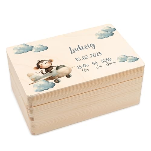 Geschenkfreude Baby Aufbewahrungsbox mit UV Druck - 30x20x14cm - Erinnerungsbox Baby personalisiert - Geschenk zur Geburt - Erinnerungsbox Kinder - personalisierte Holzkiste - Affe Geschenkfreude Baby Aufbewahrungsbox mit UV Druck - 30x20x14cm - Erinnerungsbox Baby personalisiert - Geschenk zur Geburt - Erinnerungsbox Kinder - personalisierte Holzkiste - Affe von Geschenkfreude
