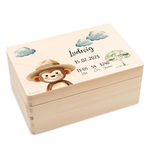 Geschenkfreude Baby Aufbewahrungsbox UV Druck - 30x20x14cm - Erinnerungsbox Baby personalisiert - Geschenk zur Geburt - Erinnerungsbox Kinder - personalisierte Baby Box - Holzkiste für Neugeborene von Geschenkfreude