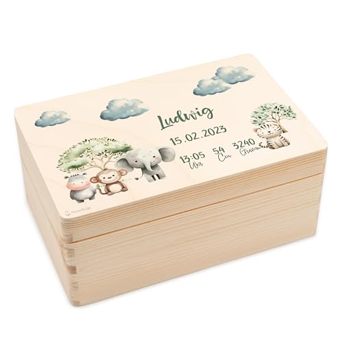 Geschenkfreude Baby Aufbewahrungsbox mit UV Druck - 30x20x14cm - Erinnerungsbox Baby personalisiert - Geschenk zur Geburt - Erinnerungsbox Kinder - personalisierte Baby Box - Holzkiste Neugeborene von Geschenkfreude