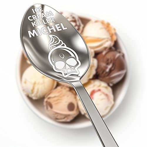 Geschenkfreude Eislöffel personalisiert - persönlicher Löffel mit Gravur - Papa the ice cream killer - tolle Geschenkideen zum Vatertag - Silber Eislöffel mit Namen - Geschenk zum Vatertag von Geschenkfreude