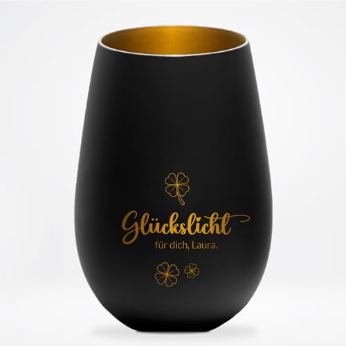 Geschenkfreude Glückslicht - personalisiertes Windlicht mit Gravur - Teelichthalter mit Botschaft - besonderes Geschenk für Deinen Lieblingsmensch - schöne Deko mit Namen personalisiert von Geschenkfreude