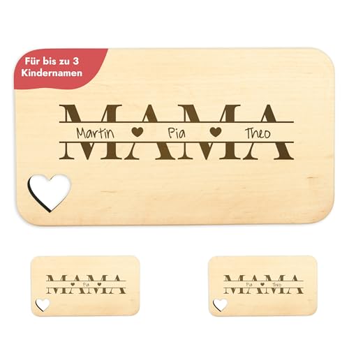 Geschenkfreude Mama Frühstücksbrett personalisiert - 22,5x12,5x1,2cm - Schneidebrett für Mama - Holzbrettchen zum Gravieren - Frühstücksbrettchen Holz - Muttertagsgeschenk Geschenke für Frauen von Geschenkfreude