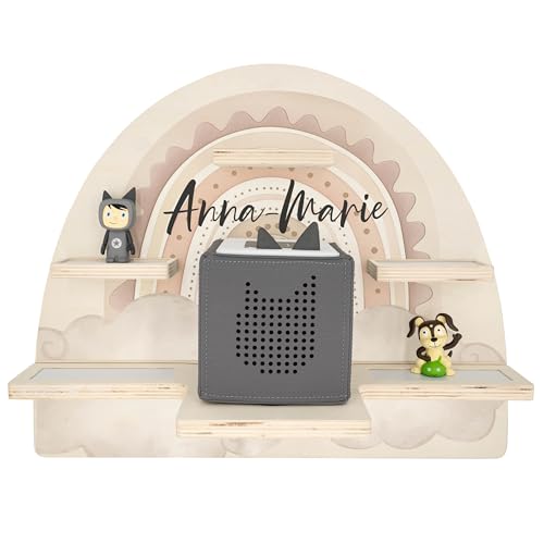 Geschenkfreude Personalisiertes Tonie Regal Mädchen Kinderzimmer - Kinder Wandregal für Tonie Hörfiguren - Magnetisch Tonie Wandregal - aufbewahrung von Tonieboxen und Figuren – Regenbogen von Geschenkfreude