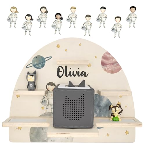 Geschenkfreude Personalisiertes Toniebox Regal für Kinderzimmer - Kinder Wandregal für Tonie Hörfiguren - Magnetisches Tonie Wandregal zur aufbewahrung von Tonieboxen und Figuren – Astronaut von Geschenkfreude