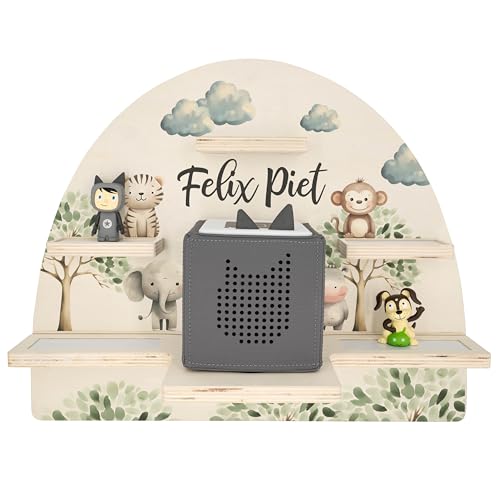 Geschenkfreude Personalisiertes Toniebox Regal für Kinderzimmer - Kinder Wandregal für Tonie Hörfiguren - Magnetisches Tonie Wandregal zur aufbewahrung von Tonieboxen und Figuren - Safari von Geschenkfreude