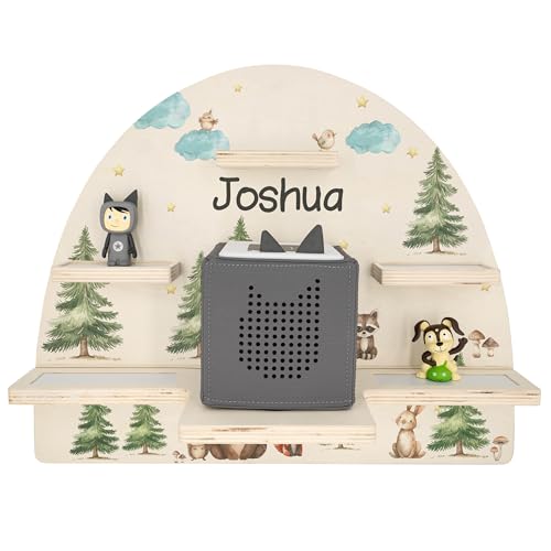 Geschenkfreude Personalisiertes Toniebox Regal für Kinderzimmer - Kinder Wandregal für Tonie Hörfiguren - Magnetisch Tonie Wandregal zur aufbewahrung von Tonieboxen und Figuren – Waldtiere von Geschenkfreude