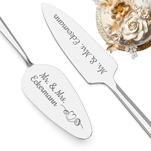 Geschenkfreude Tortenheber inkl. Tortenmesser mit Gravur - Hochzeitsgeschenke für Brautpaar - individuelles Hochzeitsgeschenk personalisiert - Torten -/ Kuchen Besteck Set zur Hochzeit - Edelstahl von Geschenkfreude