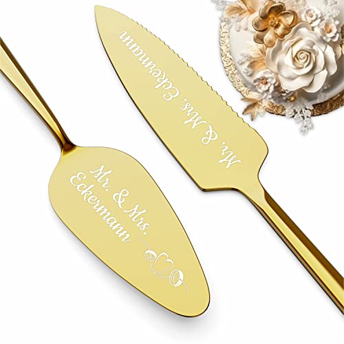 Geschenkfreude Tortenheber inkl. Tortenmesser mit Gravur - Hochzeitsgeschenke für Brautpaar - individuelles Hochzeitsgeschenk personalisiert - Torten -/ Kuchen Besteck Set zur Hochzeit - Gold von Geschenkfreude