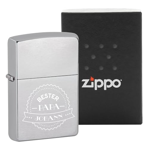 Geschenkfreude Zippo mit Gravur Geschenkideen für Männer zum Vatertag - Zippo Feuerzeug personalisiert mit Name - Geschenke zum Männertag - Zippo Benzinfeuerzeug - Bester Papa der Welt Button von Geschenkfreude