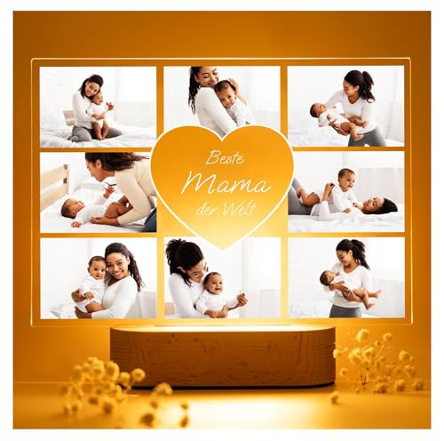 Geschenkfreude personalisiertes Acrylglas Bild Beste Mama der Welt - Foto Nachtlicht mit LED - Geschenke für Mutter Deko - personalisierte Geschenke Mama - Fotogeschenke - 8 Fotos Geburtstagsgeschenk von Geschenkfreude