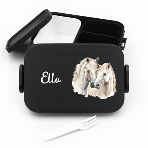 Kinder Bento Box Midi Lunchbox für Mepal Bentobox - Brotbox personalisiert Kinder - Pferde Brotdose - 900 ml - Nordic Black - pferdegeschenk für mädchen jausenbox mädchen schule Kinder Bento Box Midi Lunchbox für Mepal Bentobox - Brotbox personalisiert Kinder - Pferde Brotdose - 900 ml - Nordic Black - pferdegeschenk für mädchen jausenbox mädchen schule von Geschenkfreude