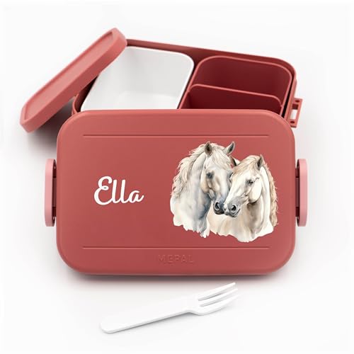 Geschenkfreude Kinder Bento Box Midi Lunchbox für Mepal Bentobox - Brotbox personalisiert Kinder - Pferde Brotdose - 900 ml - Vivid Mauve - bento lunchbox brotdosen für kindergarten von Geschenkfreude