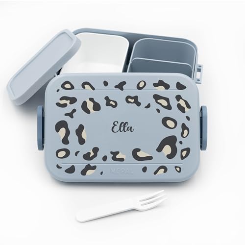 Kinder Bento Box Midi Lunchbox für Mepal Brotdose personalisiert Mädchen - 900ml - Hellblau - Brotdose Leopard - Leo Muster Geschenke - Lunchbox Kinder personalisiert Geschenke Einschulung Mädchen von Geschenkfreude