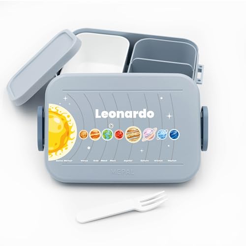 Kinder Brotdose Bento Box Midi Bentobox für Mepal personalisiert - 900ml - hellblau - Weltraum Brotdose mit Fächern - Planeten Brotbox für die Schule Vesperdose Schulbox Geschenkideen Einschulung von Geschenkfreude