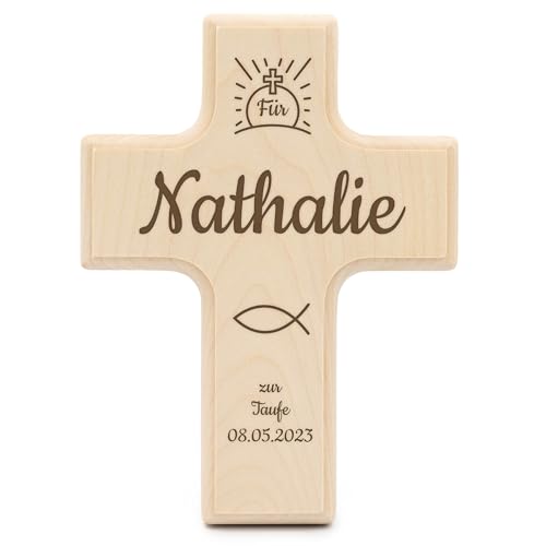 Kinderkreuz Kommunion personalisiert - Kinderkreuz zur Erstkommunion mit Namen - personalisierte Geschenke zur Kommunion - Kommunionsgeschenke für Jungen/Kommunionsgeschenke Mädchen - Holzkreuz von Geschenkfreude