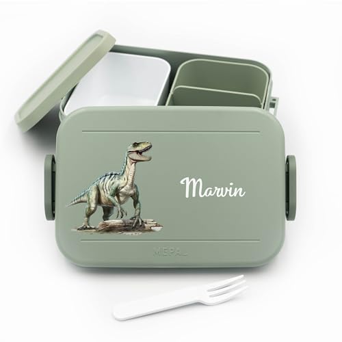 Brotdose Dinosaurier Kinder für Mepal - Lunchbox Kinder mit Trennwand Name, Kindergarten, Schule - Alles für den Schulanfang - Personalisierte Brotdose Dino Kinder - Brotdose mit Namen von Geschenkfreude