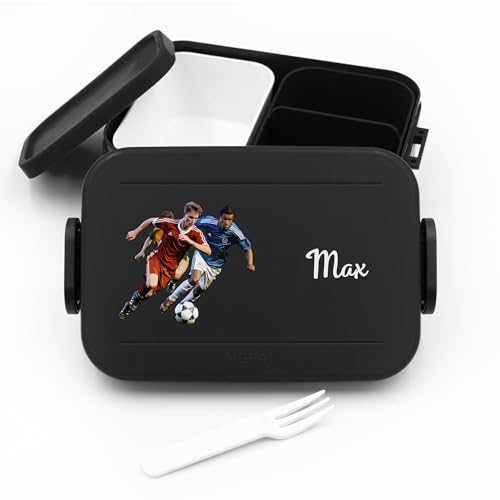 Geschenkfreude Personalisierte Brotdose mit Namen Fussball für Mepal - Lunchbox Kinder mit Trennwand Name, Kindergarten, Schule - Alles für den Schulanfang - Kinder Fussball von Geschenkfreude