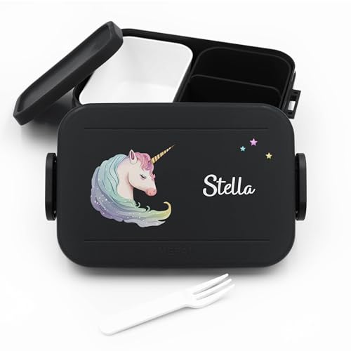 Geschenkfreude Personalisierte Brotdose Kinder Einhorn für Mepal - Lunchbox Kinder mit Trennwand Name, Kindergarten, Schule - Alles für den Schulanfang - Brotdose mit Namen - Einschulung von Geschenkfreude
