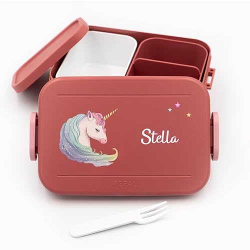 Brotdose Kinder Einhorn für Mepal - Lunchbox Kinder mit Trennwand Name, Kindergarten, Schule - Alles für den Schulanfang - Personalisierte Brotdose Einhorn Kinder - Brotdose mit Namen von Geschenkfreude