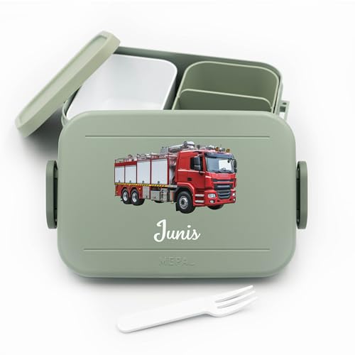 Feuerwehr Brotdose Kinder für Mepal - Lunchbox Kinder mit Trennwand Name, Kindergarten, Schule - Alles für den Schulanfang - Personalisierte Brotdose Feuerwehr - Brotdose mit Namen von Geschenkfreude