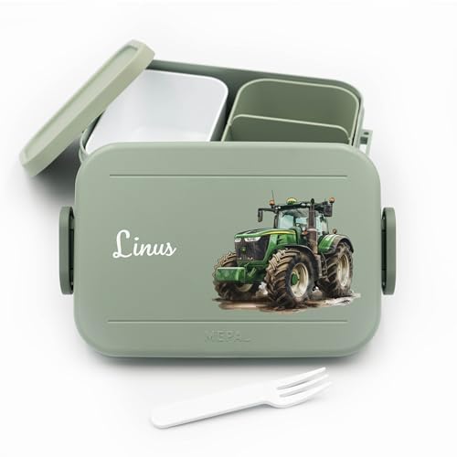 Campus Bento für Mepal Vesperdose Kinder Traktor - Lunchbox Kinder mit Trennwand Name, Kindergarten, Schule - Alles für den Schulanfang - Personalisierte Brotdose Traktor Kinder - Brotdose mit Namen von Geschenkfreude