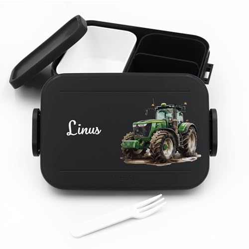 Bento Box für Mepal Vesperdose Kinder Traktor - Lunchbox Kinder mit Trennwand Name, Kindergarten, Schule - Alles für den Schulanfang - Personalisierte Brotdose Traktor Junge - Brotdose mit Namen von Geschenkfreude
