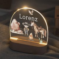 Nachtlicht Baby Personalisiert Mit Cowboy Und Pferd, Acryl Nachtlampe Namen, Led Kinderzimmerlampe Wilder Westen, Geschenk Geburt Taufe von GeschenkfreudeStore