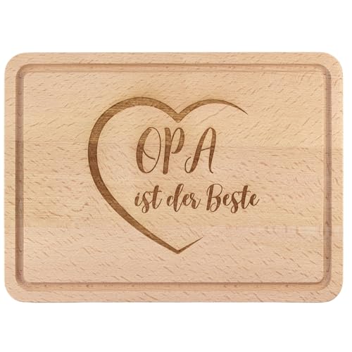 Opa ist der Beste Brettchen - 30x20 cm groß, Frühstücksbrettchen mit Gravur zum Geburtstag - Bester Opi Geschenk aus Holz für Großeltern, Schneidbrett mit Saftrille, Holzbrett von Geschenkissimo