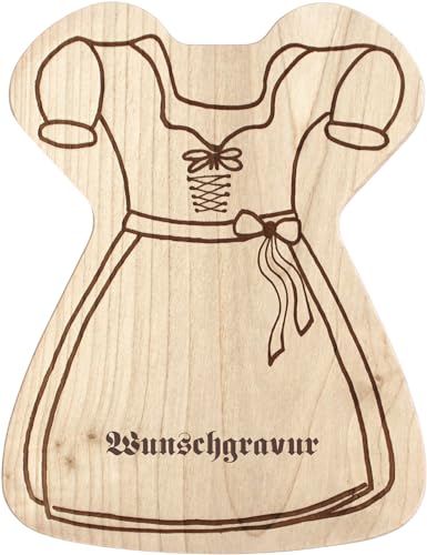 Brettchen aus Holz mit Wunschgravur, Dirndl Form, lustiges, bayerisches Geschenk, Oktoberfest, Frühstücksbrettchen, Brotzeitbrett, personalisiertes Geschenk von Geschenkissimo