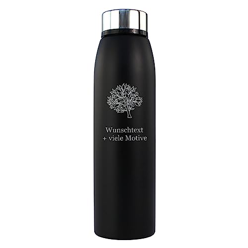 Edelstahl Isolierflasche 750ml - Black Edition - Gravur mit Name, Spruch + Motiv - auslaufsichere Thermosflasche mit Schraubverschluss, Reiseflasche, Thermoskanne schwarz für Kaffee, Tee, Wasser von Geschenkissimo