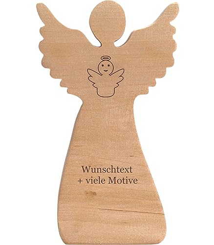 Engel aus Holz mit Gravur - Name, Datum, Spruch + Motiv - personalisiertes Geschenk, Engel Geschenk, Schutzengel, Glücksbringer, Holzengel, Engel-Figur von Geschenkissimo