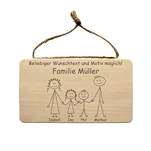 Familienschild aus Holz, personalisiert mit Nachnamen und Vornamen der Familie + lustigen Sprüchen - Türschild, Familientürschild, Familienwappen, Klingelschild, Haustürschild, Namensschild von Geschenkissimo